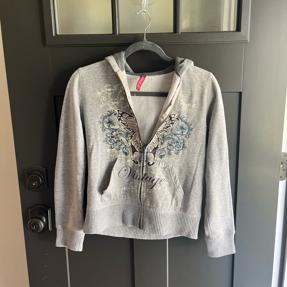 vintage gray zip up long sleeve hoodie - Picture 3 of 5